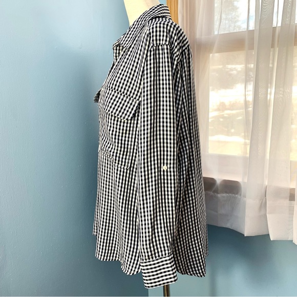 Cremieux Black and White Gingham Button Down Blouse - Picture 3 of 8